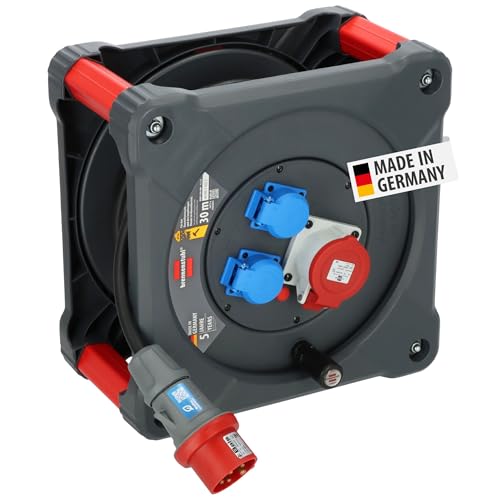 Brennenstuhl Professional Baustellen-Kabeltrommel KD 3200 C1 mit CEE-Stecker, CEE-Steckdose und 2 Schutzkontakt-Steckdosen (30m Kabel in schwarz, ständiger Einsatz im Freien, Made in Germany) von Brennenstuhl