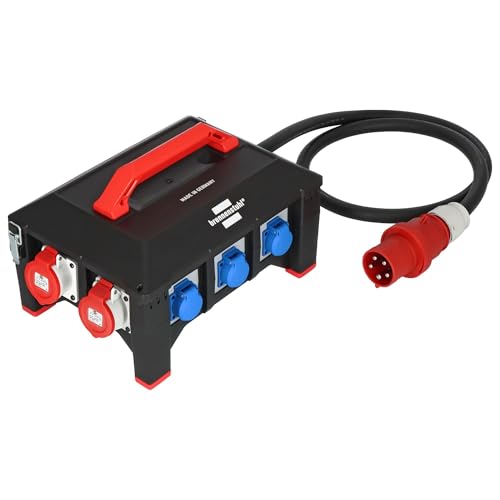 Brennenstuhl Professional Gummi-Stromverteiler BSV 5-63A / Stromverteiler CEE-Stecker 63A (2m Kabel H07RN-F 5G16,0, 1xCEE 400V/32A, 2xCEE 400V/16A, 6X Schutzkontakt 230V, Made in Germany) von Brennenstuhl
