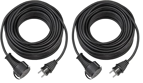 Brennenstuhl Qualitäts-Gummi-Verlängerungskabel (5m Kabel, für den kurzfristigen Einsatz im Außenbereich IP44) schwarz (Packung mit 2) von Brennenstuhl