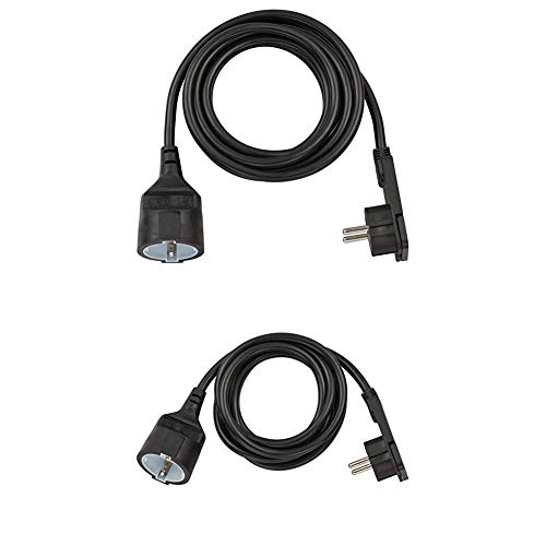 Brennenstuhl Qualitäts-Kunststoff-Verlängerungskabel mit Flachstecker (für innen mit 3m Kabel, schwarz) und Qualitäts-Kunststoff-Verlängerungskabel mit Flachstecker (für innen mit 2m Kabel, schwarz) von Brennenstuhl