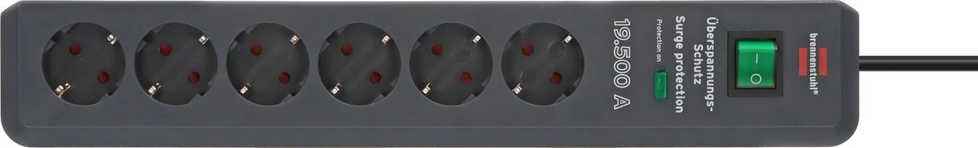 Brennenstuhl Secure-Tec Steckdosenleiste 6-fach (Kabellänge 2 m), mit Überspannungsschutz und Schalter von Brennenstuhl