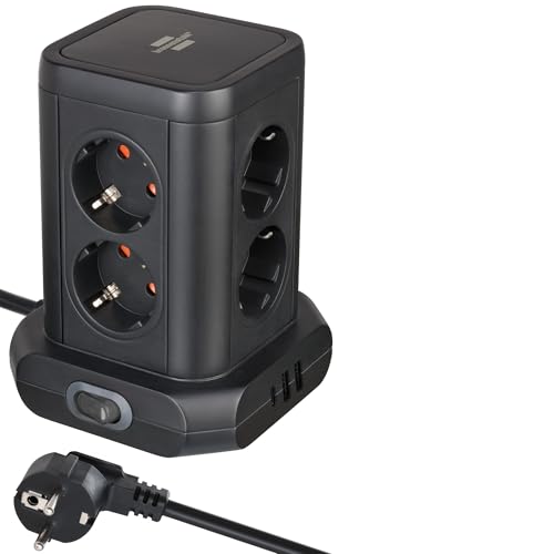 Brennenstuhl Steckdosenturm 8-Fach mit USB (Steckdosenblock 8-Fach mit 2X USB A & 1x USB C Power Delivery zum Schnellladen, Steckdosen in 45°-Anordnung, 2m Kabel) schwarz von Brennenstuhl