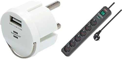 Brennenstuhl USB Steckdosenadapter (2,4A, Kompatibel Mit IP44 Steckdosen und Kabeltrommeln) + Eco-Line Steckdosenleiste 6-Fach Mit Überspannungsschutz von Brennenstuhl