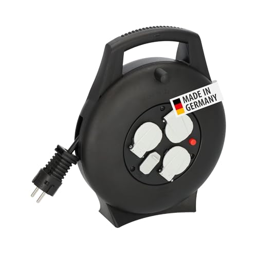 Brennenstuhl Vario Line Kabelbox 3-fach mit USB/Mini-Kabeltrommel für den Innenbereich (Indoor-Kabeltrommel mit USB-Ladefunktion und 10m Kabel, Made in Germany) schwarz von Brennenstuhl