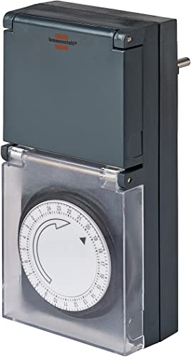 Brennenstuhl Zeitschaltuhr MZ 44, mechanische Timer-Steckdose (Tages-Zeitschaltuhr, IP44 geschützt, mit erhöhtem Berührungsschutz & Schutzabdeckung) grau von Brennenstuhl