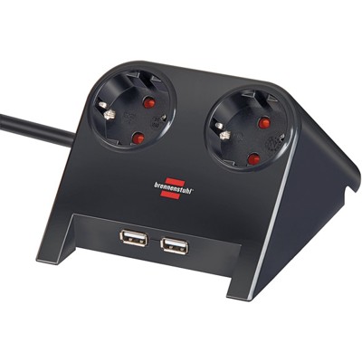 Desktop-Power 2-fach Tischsteckdose mit 1,8m Kabel, Gummifüßen und 2-fach USB von Brennenstuhl