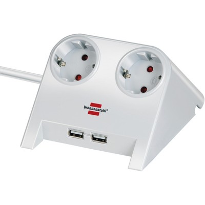 Desktop-Power USB-Charger mit 2 USB Ladebuchsen 2100mA 2-fach weiß poliert 1,8m H05VV-F 3G1,5 von Brennenstuhl