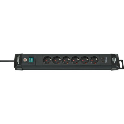 Premium-Line Steckdosenleiste mit USB-Ladefunktion 6-fach schwarz 3m H05VV-F 3G1,5 von Brennenstuhl