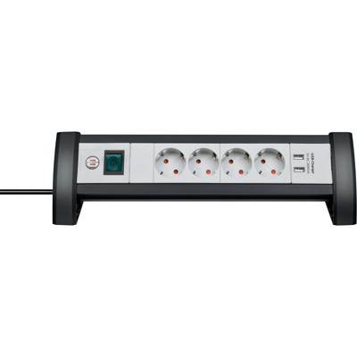 Premium-Office-Line Steckdosenleiste mit USB-Ladefunktion 4-fach schwarz/lichtgrau 1,8m H05VV-F 3G1,5 von Brennenstuhl