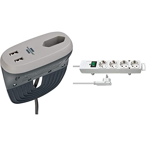 brennenstuhl Estilo Sofa-Steckdose mit USB-Ladefunktion anthrazit/grau & Comfort-Line Plus, Steckdosenleiste 4-Fach (Steckerleiste mit Flachstecker und Schalter, Mehrfachsteckdose mit 2m Kabel) weiß von Brennenstuhl