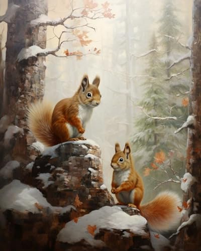 Brennora 11CT Vorgedrucktes Kreuzstich-Set Schneeflocken-Eichhörnchen für Erwachsene und Anfänger DIY Stickbilder für Wandkunst-Heimdekoration 40×50cm von Brennora