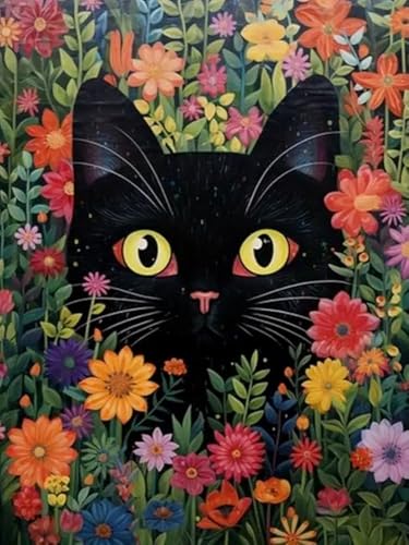 Brennora Vorgedruckt Kreuzstich Set Blumenkatze 11CT Stickerei Leinwand kit DIY Kunst für Anfänger Kinder Heimdekoration 40x50 cm von Brennora