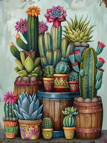 Brennora Vorgedruckt Kreuzstich Set Kaktuspflanze 11CT Stickerei Leinwand kit DIY Kunst für Anfänger Kinder Heimdekoration 40x50 cm von Brennora
