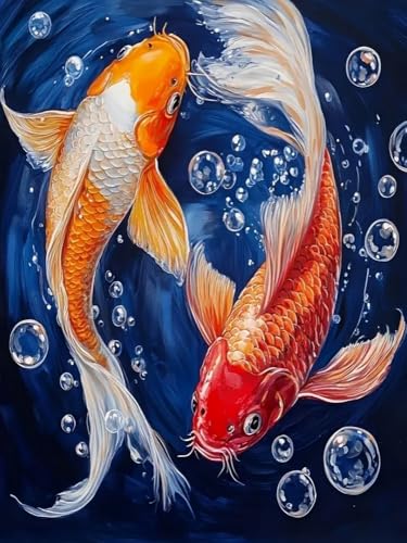 Brennora Vorgedruckt Kreuzstich Set Koi-Fisch 11CT Stickerei Leinwand kit DIY Kunst für Anfänger Kinder Heimdekoration 40x50 cm von Brennora