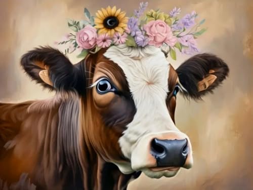 Brennora Vorgedruckt Kreuzstich Set Kuh 11CT Stickerei Leinwand kit DIY Kunst für Anfänger Kinder Heimdekoration 40x50 cm von Brennora