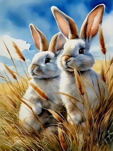 Brennora Vorgedruckt Kreuzstich Set Landkaninchen 11CT Stickerei Leinwand kit DIY Kunst für Anfänger Kinder Heimdekoration 40x50 cm von Brennora