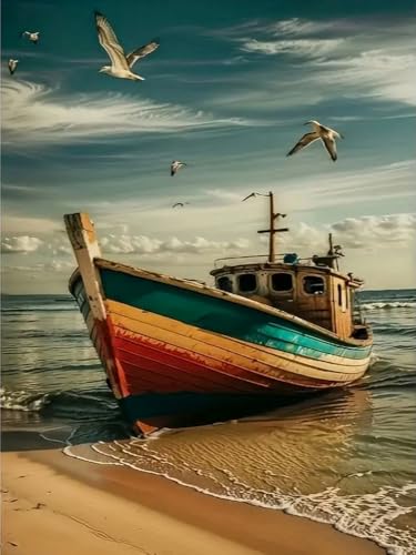 Brennora Vorgedruckt Kreuzstich Set Strandboot 11CT Stickerei Leinwand kit DIY Kunst für Anfänger Kinder Heimdekoration 40x50 cm von Brennora