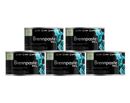 Fuduu Sicherheitsbrennpaste - 5 x 200g Dosen, jeweils 2-3 Stunden Brenndauer, geruchslos und rückstandsfrei. Ideal für Fondue und Chafing Dish Speisewärmer - Set mit 5 Dosen (5X 200g)… von Brennpaste