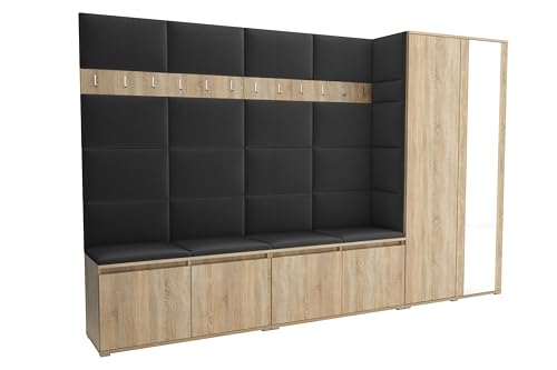 Brent - Garderobenschrank Flur Sonoma Eiche mit sitzbank 290 cm Breit Luton 5 - Multifunktionale Flurgarderobe Set mit Stauraum und Wandpaneel, Garderobe mit Sitzfläche und Kleiderhaken von Brent