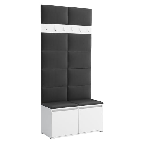 Brent - Garderobenschrank Flur Weiß mit sitzbank 100 cm Breit Luton 1 - Multifunktionale Flurgarderobe Set mit Stauraum und Wandpaneel, Garderobe mit Sitzfläche und Kleiderhaken von Brent