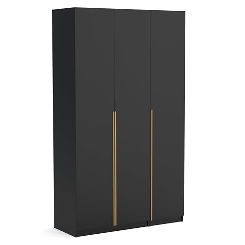 Brent - Kleiderschrank Bristol Schwarz 135 cm Breite, 3-türig, Mehrzweckschrank mit Einlegeböden und/oder Kleiderstange, Aufbewahrungsschrank, Modern Metallgriffe in Gold Brent - Kleiderschrank Bristol Schwarz 135 cm Breite, 3-türig, Mehrzweckschrank mit Einlegeböden und/oder Kleiderstange, Aufbewahrungsschrank, Modern Metallgriffe in Gold von Brent