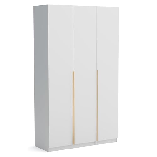 Brent - Kleiderschrank Bristol Weiß 135 cm Breite, 3-türig, Mehrzweckschrank mit Einlegeböden und/oder Kleiderstange, Aufbewahrungsschrank, Modern Metallgriffe in Gold Brent - Kleiderschrank Bristol Weiß 135 cm Breite, 3-türig, Mehrzweckschrank mit Einlegeböden und/oder Kleiderstange, Aufbewahrungsschrank, Modern Metallgriffe in Gold von Brent