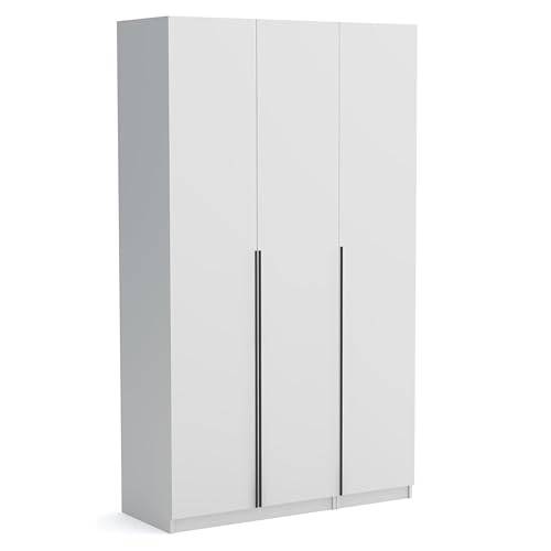 Brent - Kleiderschrank Bristol Weiß 135 cm Breite, 3-türig, Mehrzweckschrank mit Einlegeböden und/oder Kleiderstange, Aufbewahrungsschrank, Modern Metallgriffe in Schwarz Brent - Kleiderschrank Bristol Weiß 135 cm Breite, 3-türig, Mehrzweckschrank mit Einlegeböden und/oder Kleiderstange, Aufbewahrungsschrank, Modern Metallgriffe in Schwarz von Brent