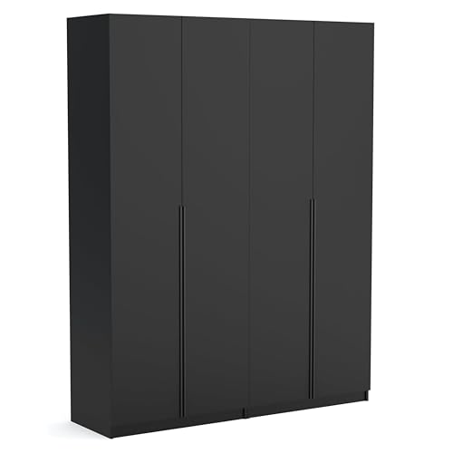 Brent - Kleiderschrank Bristol Schwarz 180 cm Breite, 4-türig, Mehrzweckschrank mit Einlegeböden und/oder Kleiderstange, Aufbewahrungsschrank, Modern Metallgriffe in Schwarz Brent - Kleiderschrank Bristol Schwarz 180 cm Breite, 4-türig, Mehrzweckschrank mit Einlegeböden und/oder Kleiderstange, Aufbewahrungsschrank, Modern Metallgriffe in Schwarz von Brent