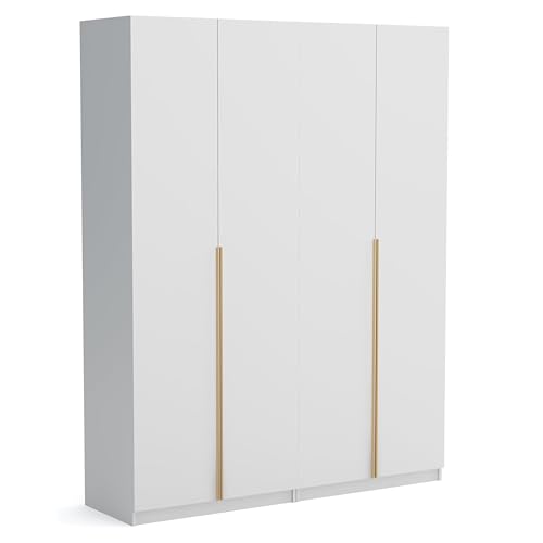 Brent - Kleiderschrank Bristol Weiß 180 cm Breite, 4-türig, Mehrzweckschrank mit Einlegeböden und/oder Kleiderstange, Aufbewahrungsschrank, Modern Metallgriffe in Gold Brent - Kleiderschrank Bristol Weiß 180 cm Breite, 4-türig, Mehrzweckschrank mit Einlegeböden und/oder Kleiderstange, Aufbewahrungsschrank, Modern Metallgriffe in Gold von Brent