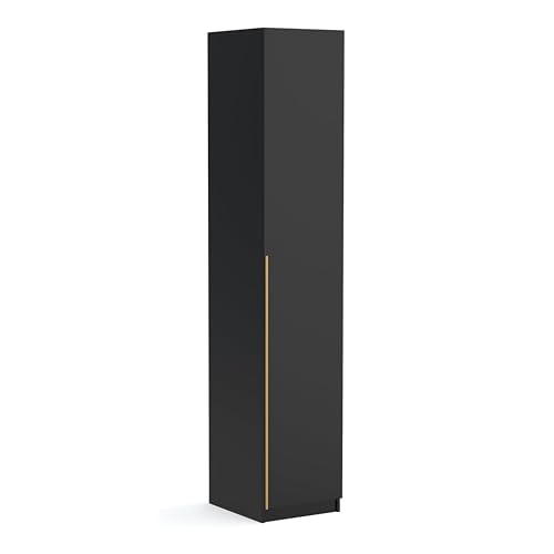 Brent - Kleiderschrank Bristol Schwarz 45 cm Breite, 1-türig, Mehrzweckschrank mit Einlegeböden und/oder Kleiderstange, Aufbewahrungsschrank, Modern Metallgriffe in Gold Brent - Kleiderschrank Bristol Schwarz 45 cm Breite, 1-türig, Mehrzweckschrank mit Einlegeböden und/oder Kleiderstange, Aufbewahrungsschrank, Modern Metallgriffe in Gold von Brent