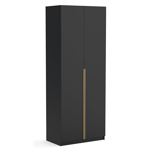 Brent - Kleiderschrank Bristol Schwarz 90 cm Breite, 2-türig, Mehrzweckschrank mit Einlegeböden und/oder Kleiderstange, Aufbewahrungsschrank, Modern Metallgriffe in Gold Brent - Kleiderschrank Bristol Schwarz 90 cm Breite, 2-türig, Mehrzweckschrank mit Einlegeböden und/oder Kleiderstange, Aufbewahrungsschrank, Modern Metallgriffe in Gold von Brent