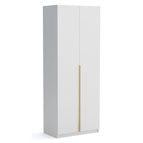 Brent - Kleiderschrank Bristol Weiß 90 cm Breite, 2-türig, Mehrzweckschrank mit Einlegeböden und/oder Kleiderstange, Aufbewahrungsschrank, Modern Metallgriffe in Gold Brent - Kleiderschrank Bristol Weiß 90 cm Breite, 2-türig, Mehrzweckschrank mit Einlegeböden und/oder Kleiderstange, Aufbewahrungsschrank, Modern Metallgriffe in Gold von Brent