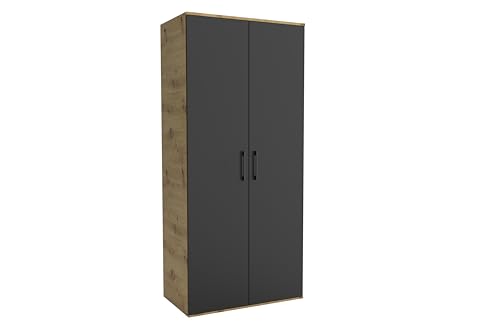 Brent - Kleiderschrank Klein Harrow 1, Mehrzweckschrank 80 cm Breit, Kleiderschränke 180 cm Hoch, Schlafzimmerschrank, Allzweckschrank, Garderobenschrank, Kleiderschrank - Artisan Eiche/Schwarz von Brent