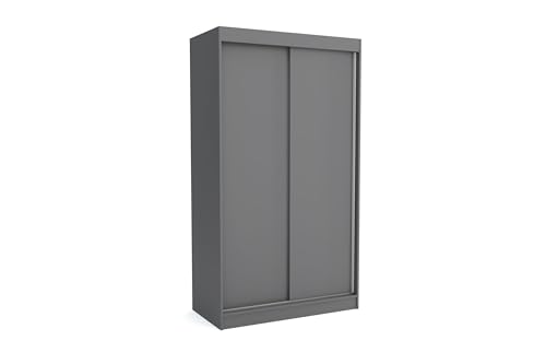 Brent - Kleiderschrank Schiebetüren Emily, 120cm Breit, Schlafzimmerschrank mit 1 Kleiderstange und Einlegeböden für Kleidung, Kleiderschrank Grau Brent - Kleiderschrank Schiebetüren Emily, 120cm Breit, Schlafzimmerschrank mit 1 Kleiderstange und Einlegeböden für Kleidung, Kleiderschrank Grau von Brent