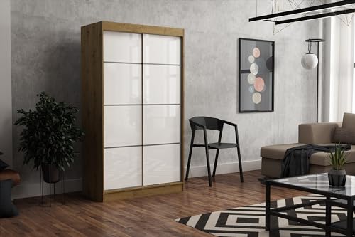 Brent - Kleiderschrank Schiebetüren July, 100cm Breit, Schlafzimmerschrank mit 1 Kleiderstange und Einlegeböden für Kleidung, Kleiderschrank Artisan Eiche/Weiß Hochglanz Brent - Kleiderschrank Schiebetüren July, 100cm Breit, Schlafzimmerschrank mit 1 Kleiderstange und Einlegeböden für Kleidung, Kleiderschrank Artisan Eiche/Weiß Hochglanz von Brent