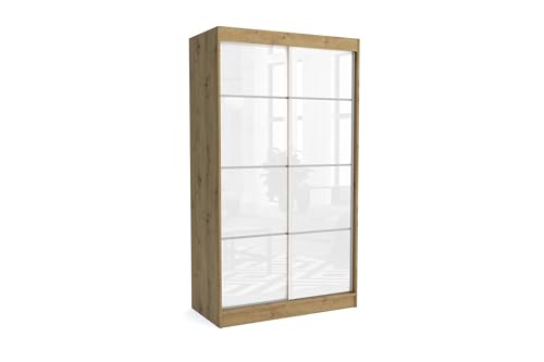 Brent - Kleiderschrank mit Schiebetüren July, 120cm Breit, Schlafzimmerschrank mit 1 Kleiderstange und Einlegeböden für Kleidung, Kleiderschrank Artisan Eiche/Weiß Hochglanz Brent - Kleiderschrank mit Schiebetüren July, 120cm Breit, Schlafzimmerschrank mit 1 Kleiderstange und Einlegeböden für Kleidung, Kleiderschrank Artisan Eiche/Weiß Hochglanz von Brent