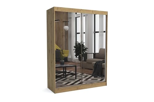 Brent - Kleiderschrank mit Spiegel Dave, 160cm Breit, Schlafzimmerschrank mit 1 Kleiderstange und Einlegeböden für Kleidung, Kleiderschrank Artisan Eiche Brent - Kleiderschrank mit Spiegel Dave, 160cm Breit, Schlafzimmerschrank mit 1 Kleiderstange und Einlegeböden für Kleidung, Kleiderschrank Artisan Eiche von Brent