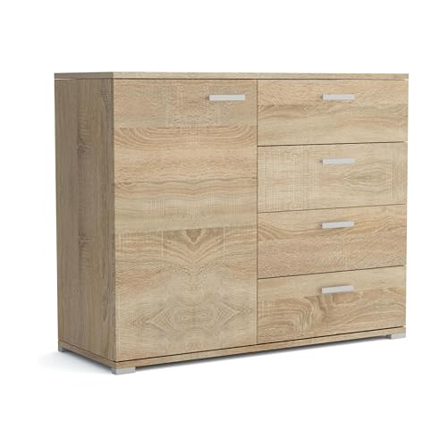 Brent - Kommode mit 4 Schubladen und 1 Turen 100 cm Breit Brixton, Sideboard für Wohnzimmer oder Schlafzimmer, Komodenschrank, Kommode Sonoma Eiche von Brent