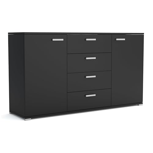 Brent - Kommode mit 4 Schubladen und 2 Turen 150 cm Breit Brixton, Sideboard für Wohnzimmer oder Schlafzimmer, Komodenschrank, Kommode Schwarz von Brent