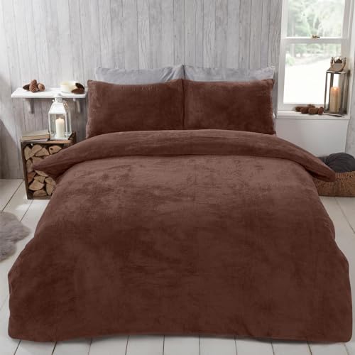 Brentfords Bettbezug für Einzelbett, Teddy-Fleece, Winterdecke, Einzelbettbezug, Thermo-Bettwäsche, Einzelbett-Set, superweiche Bettbezüge mit Kissenbezug, Schokoladenbraun von Brentfords