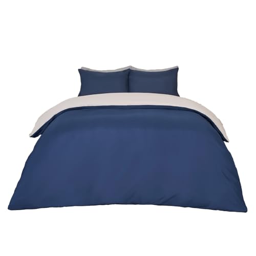 Brentfords Bettwäsche-Set für Doppelbett, wendbar, Marineblau/grau, luxuriöse Hotelqualität, weich, atmungsaktiv, Mikrofaser, Doppelbett-Bettwäsche-Set mit Kissenbezügen von Brentfords