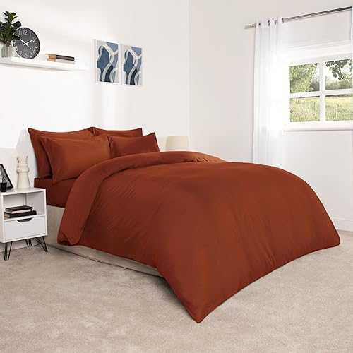 Brentfords Bettwäsche-Set für Einzelbett, Burnt Orange, Bettwäsche-Set für Einzelbett, luxuriös, superweich, bequem, Bettwäsche mit Kissenbezug, Mikrofaser-Bettbezug von Brentfords