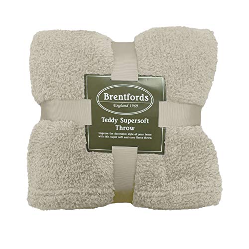 Brentfords Teddy-Fleece-Überwurf, 100% Polyester, Creme, Doppelbett – 150 x 200 cm von Brentfords