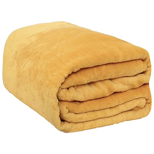 Brentfords Superweicher Flanell-Fleece-Überwurf, groß, flauschig, warm, 120 x 150 cm, Ockergelb von Brentfords