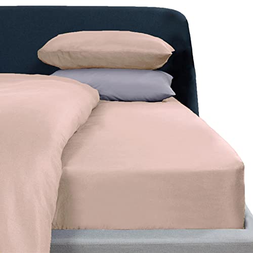 Brentfords Einfarbiges Spannbetttuch für Doppelbett, bügelfrei, superweich, pflegeleicht, Mikrofaser, Blassrosa – Doppelbett von Brentfords