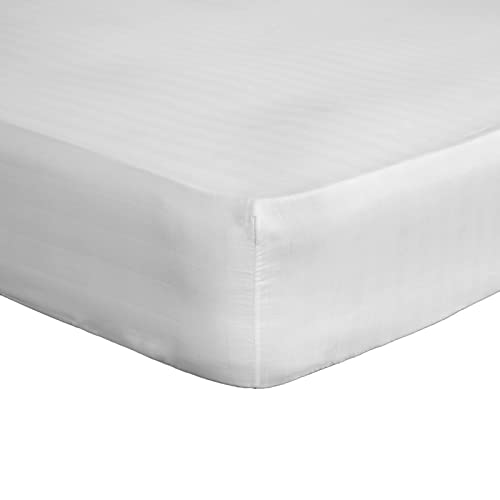 Brentfords Fitted Bed Sheets Double, Satin Stripe Deep Fitted Sheets Double Bed Soft Fabric Bed Sheet Fade Resistant Bottom Double Bed Sheet, White 135 x 190 cm von Brentfords