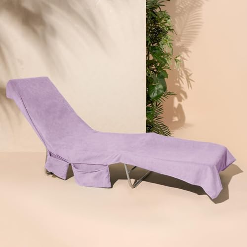 Brentfords Sonnenliegenbezüge mit Taschen, großes Strandtuch, Sonnenliegen-Zubehör, Sommerurlaub, Schwimmbad, schnelltrocknende Strandtuchtasche, 215 x 75 cm, Lila von Brentfords