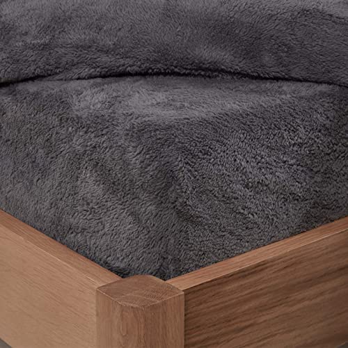 Brentfords Spannbetttuch, Teddy-Fleece, einfarbig, warm, weich, luxuriös, Sherpa-Bettwäsche, Kingsize, Anthrazit, Doppelbett von Brentfords