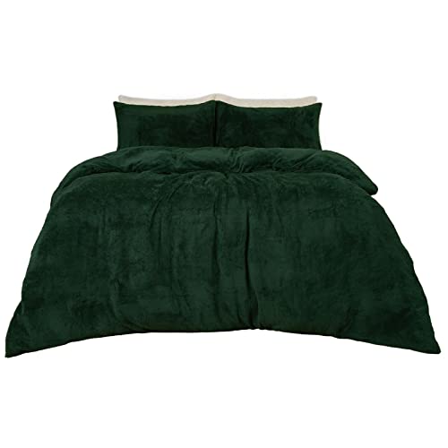 Brentfords Teddy-Fleece-Bettbezug mit Kissenbezug, Thermo-Bettwäsche, flauschig, warm, weich, Waldgrün – Super-Kingsize-Bett von Brentfords