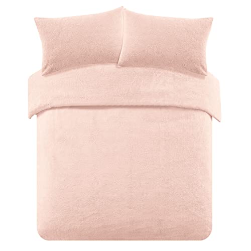 Brentfords Teddy-Fleece-Bettbezug mit Kissenbezug, wärmend, flauschig, warm, weich, Blush Pink, Kingsize von Brentfords
